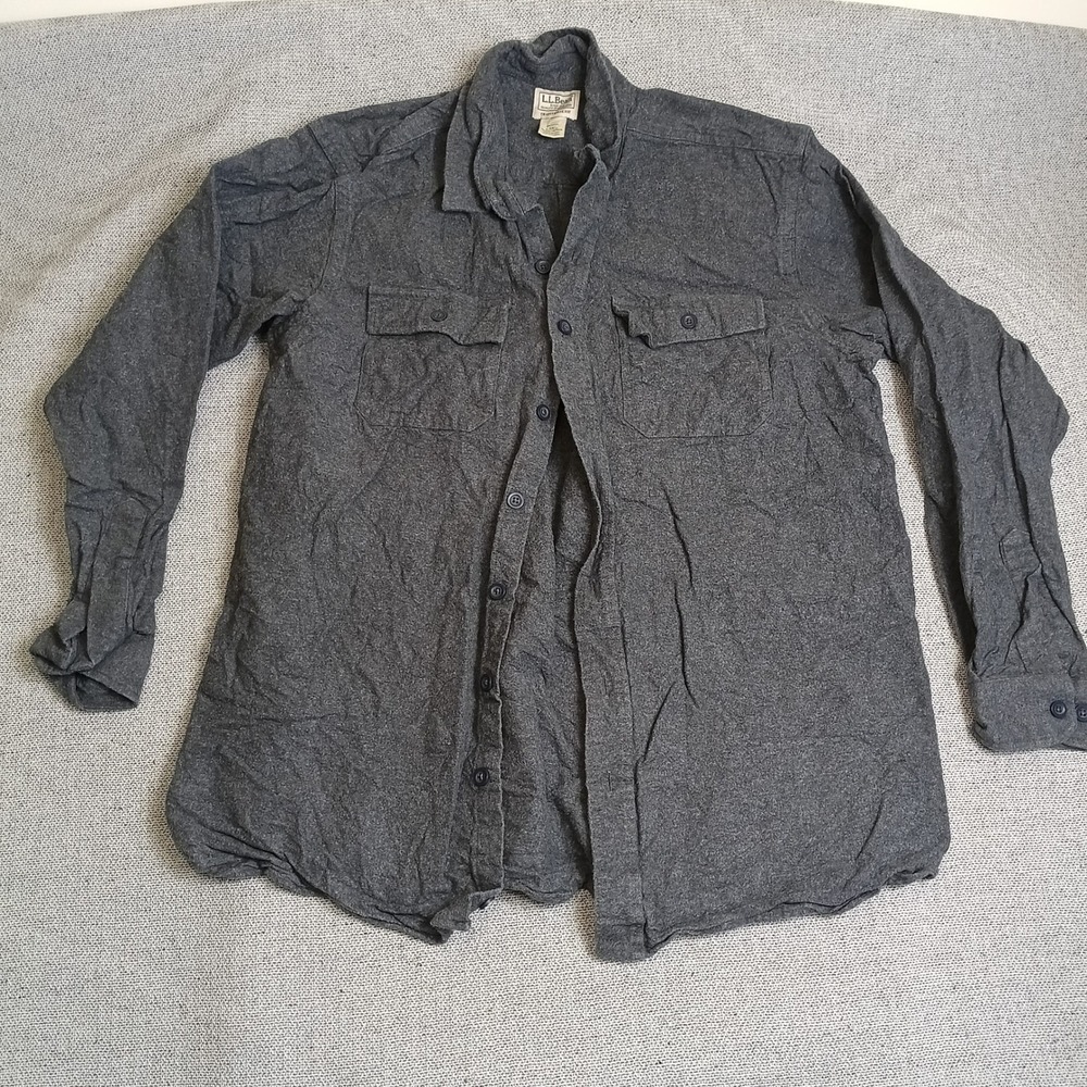 LL Bean Flannel Shirt Mens L-Tall Gray Excellent Traditional Fit Cotton 187924